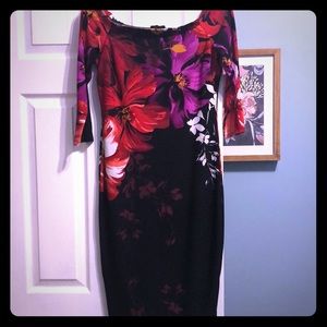 Floral form-fitting, off the shoulder dress!
